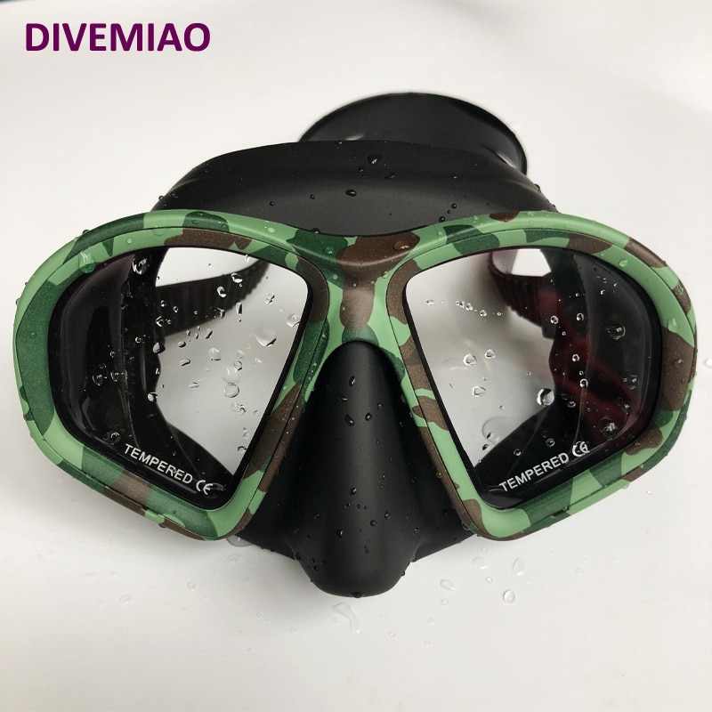 Divemiao Professionele Duiken Masker Siliconen Masker Voor Onderwatervissers Freediving Watersport Volwassen Camo Masker Groen Blauw Roze