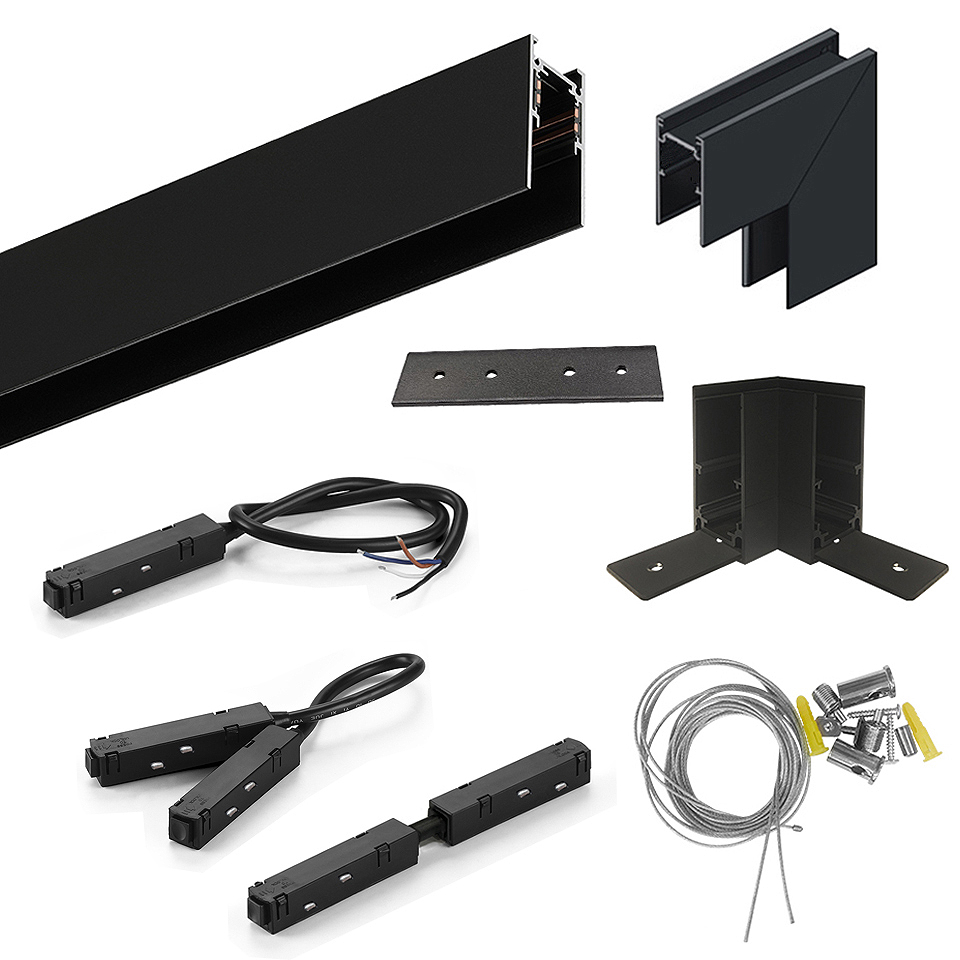 Magnetische schiene zur oberflächenmontage, 1.5m- teiliges zubehör für hängende LED-streifen, eckverbinder , 48v netzteile