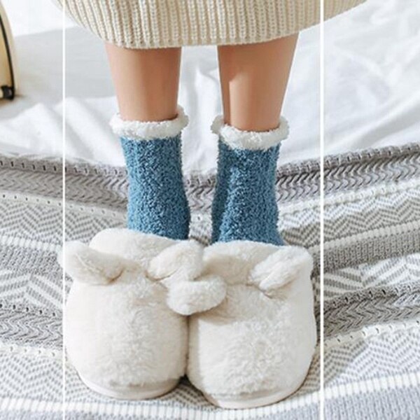 Women Plush Socks Soft Microfiber Fuzzy Warm Slipper Home Bed Floor Socks Winter