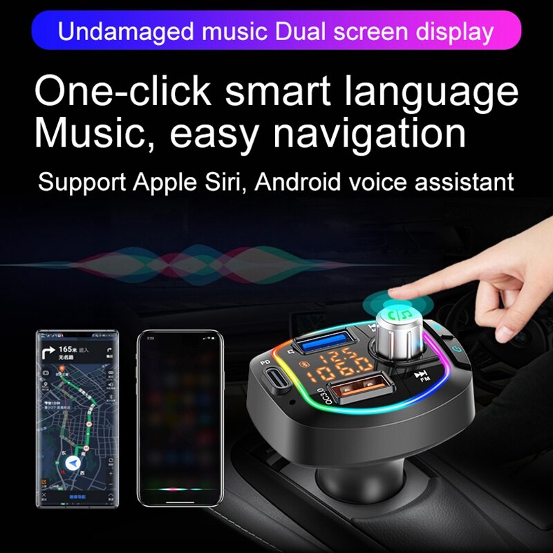 Car Bluetooth 5.0 ,Wireless FM Transmitter,with Dual USB, PD3.0 Output, Support USB and TF Card MP3 Player BC66
