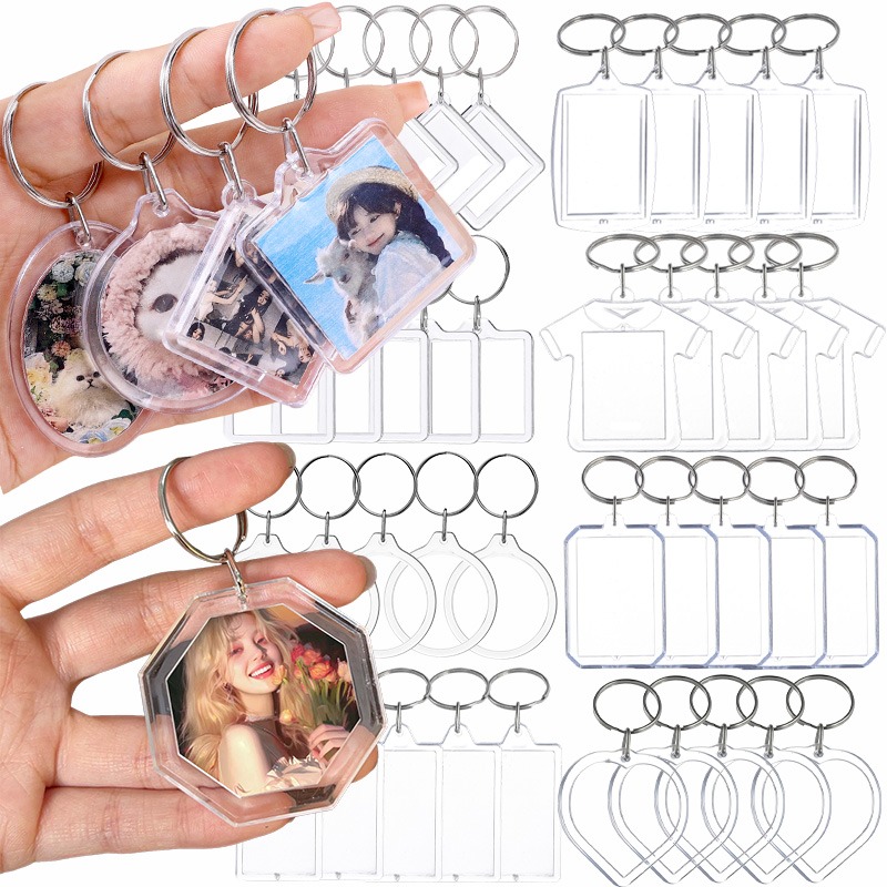 5/20 stuks transparante fotolijst sleutelhanger kwastjes snap-in aangepaste insert foto acryl blanco sleutelhanger duidelijke blanco foto hanger