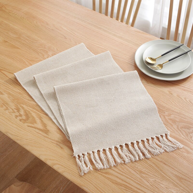 Daesar Runner Tavola 32x190CM, Runner Tavola Lavabile Fiori Ricamati con Nappe Runner Tavolo Moderno Champagne Nero Runner Natalizio Cotone Tela