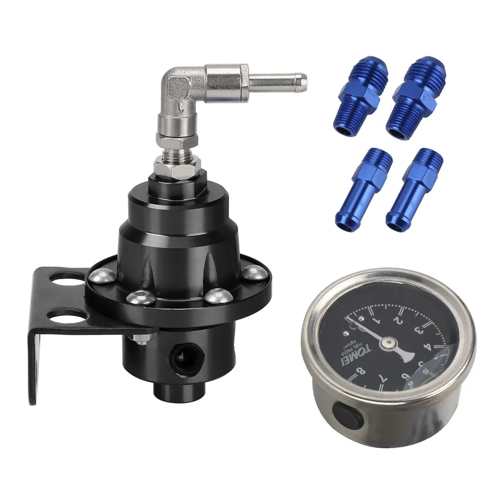 Adjustable Fuel Pressure Regulator with Gauge Kit 7 Colors Aluminum Vehicle Refitting Fuel Supercharger: black