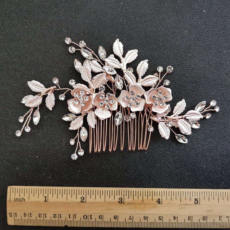 Slbridal handgemaakte oostenrijkse kristal bruids haarspeldjes haarspeldjes haarspeldjes bruidsmeisjes sieradensets: Roségouden haarkam