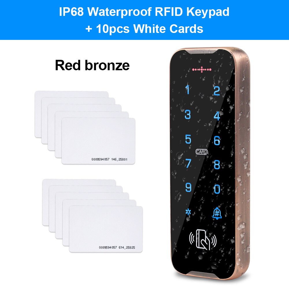 Outdoor Waterproof Access Control Keypad RFID Keyboard System 125KHz Card Reader Metal Touch Controller Wiegand26/34 Doorbell: Red with cards