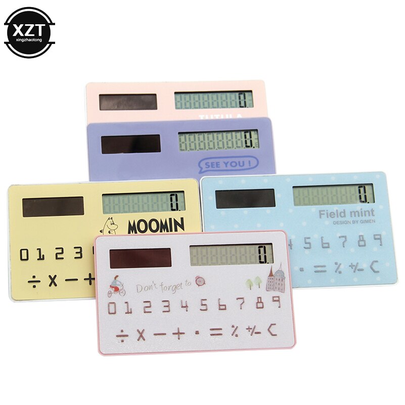 Solar Calculator Ultra Thin Mini Card Sized 8-Digit Portable Solar Powered Cartoon Pocket Calculator Stationery