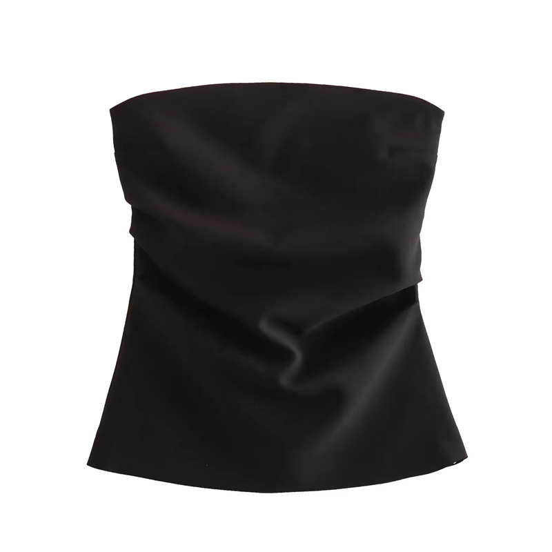 Traf off shoulder crop top kvinde ruched backless tube top kvinder sommer korset top kvinde sexet tanktops camis toppe til kvinder: Xs / Sort