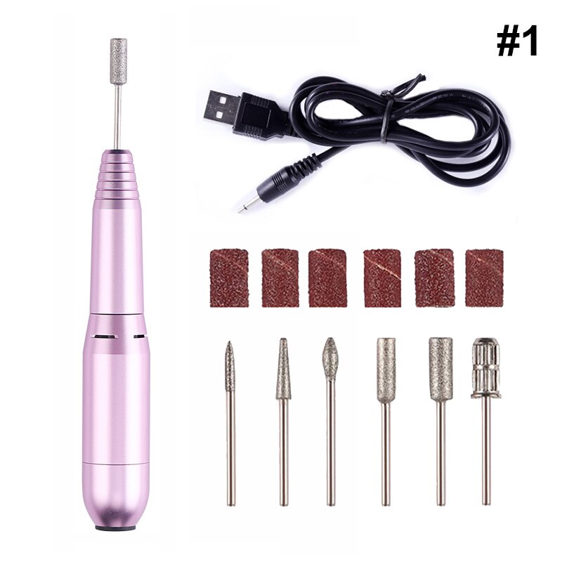 Máquina de clavos eléctrica con carga USB de 5 tamaños de 20000 RPM, taladros para quitar esmalte, pedicura, 6 uds, archivo enarenado de uñas, bandas para arte de uñas