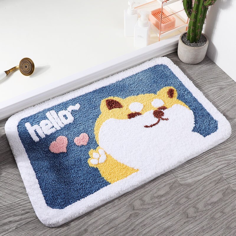 Cartoon animal dog Door mat Akita and Kirky carpet soft mats cute Home bathroom Balcony doorway mat absorbent Non-slip: 2
