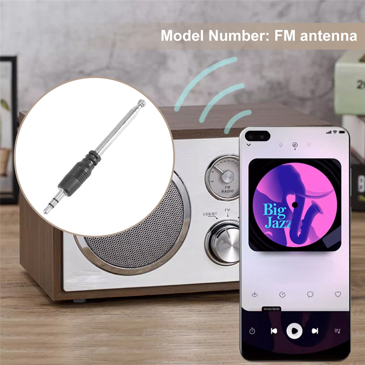 Radioantenne 3,5 mm 4 secties Telescopische FM-antenne Radio voor mobiele telefoon Mp3 Mp4 audioapparatuur