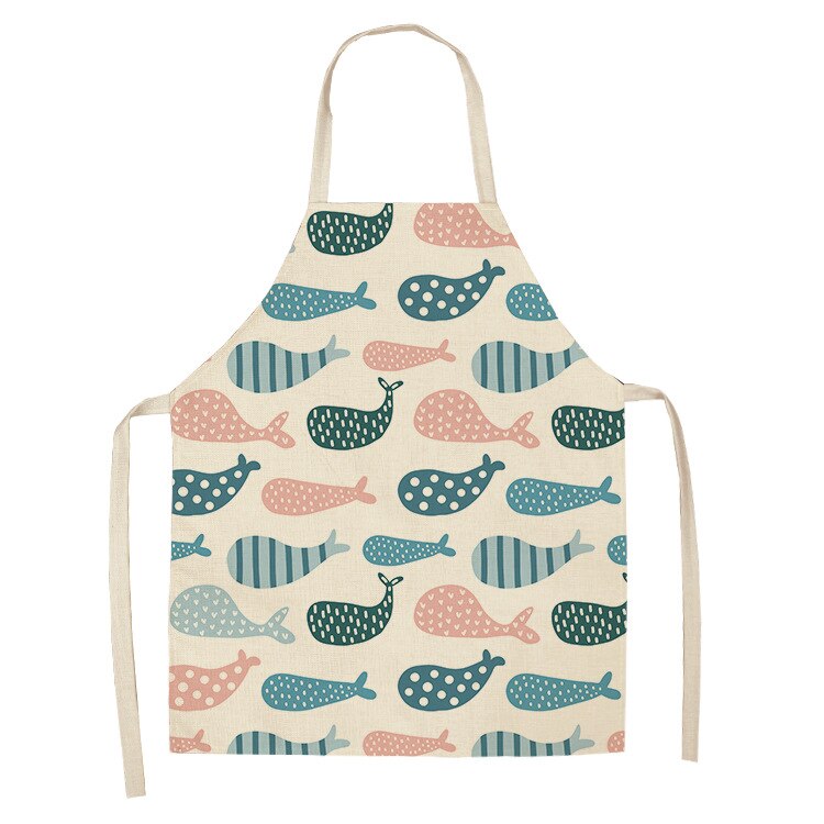 Cute fish print apron Woman kitchen apron master apron Linens Apron cooking accessories kitchen apron cafe apron for men aprons: 6 / 68x55cm