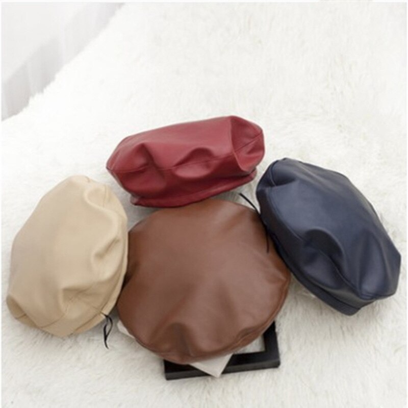 Pu leren baret dames casual winter baret pet hoed voor dames herfst retro muts petten schilderspet platte hoge hoed