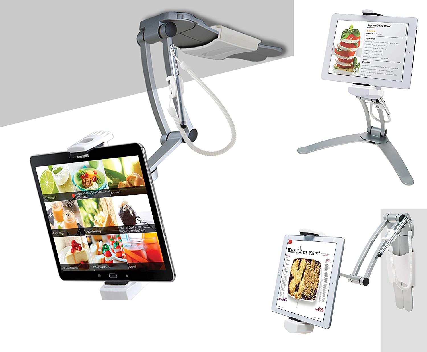 Soporte de tableta de cocina 2 en 1, soporte de pared/escritorio Digital CTA con Stylus para tabletas de 7-13 "/iPad de 10,2 pulgadas: Blanco