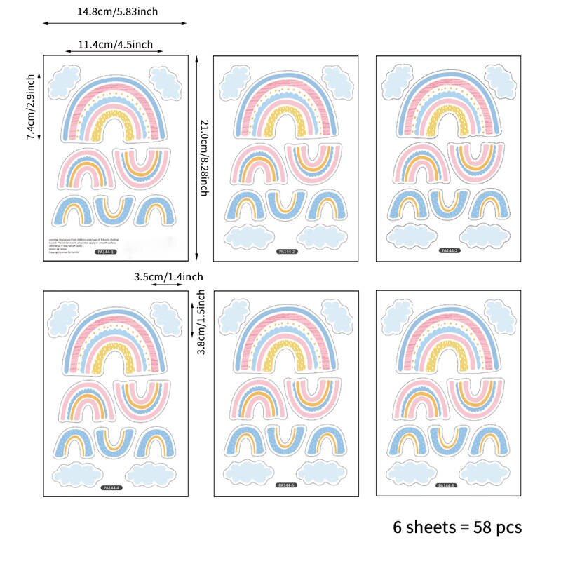 Vacclo Watercolor DIY Rainbow Rain Wall Sticker Living Room Bedroom Children Room Background Wall Self-adhesive Paper Wallpaper: 8668