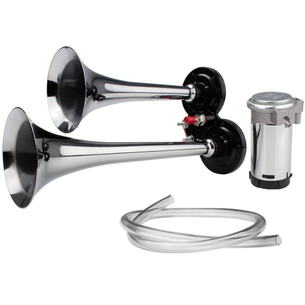 FARBIN 12V/24V 150db Super Loud Air Horn Chrome Zinc Dual Trumpet with Compressor