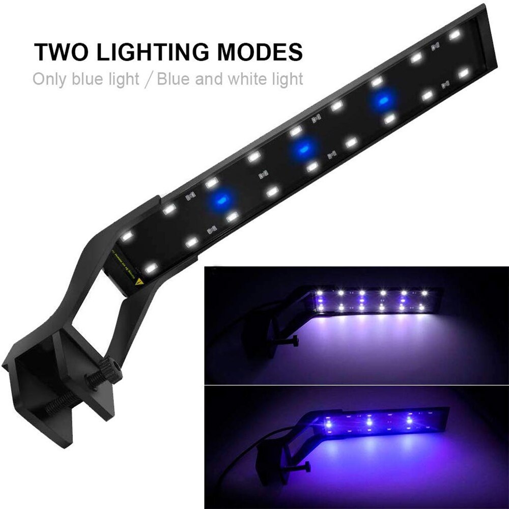 8W Clip-on Aquarium LED Lighting Hood with Extendable Brackets Blue White LEDs for Fish Tank Water Plants Marine Reef Light Lamp