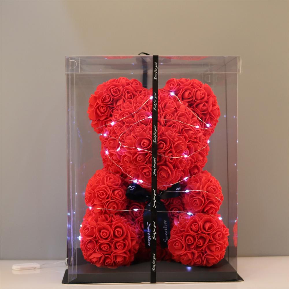 Ourson en roses artificielles, grand 40cm, ours en fleurs de polyéthylène, pour femmes, pour la saint-valentin, coffret noël mariage, décoration de maison