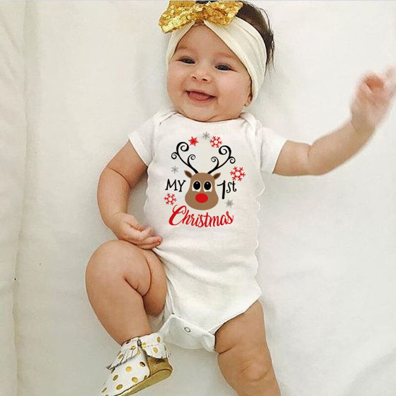 Mijn Eerste Kerst Brief Print Pasgeboren Baby Bodysuit Korte Mouw Body Baby Jongens Meisjes Onesie Rompertjes Kerst Kleding