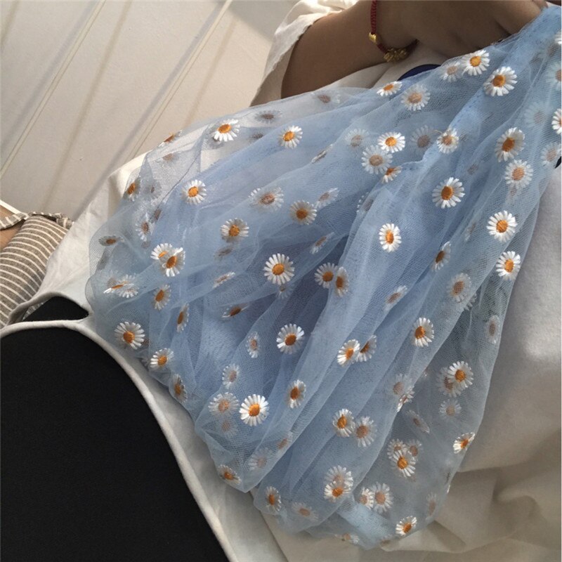 Bolso pequeño de tela transparente para mujer, bolsa de tela con bordado de margaritas, de , ecológico, para frutas, monedero para niña,
