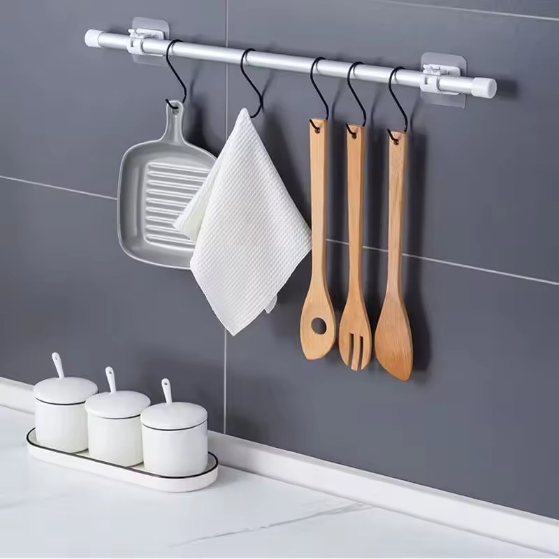 Soporte de Clips para barra de cortina ajustable, soporte de cortina autoadhesivo, gancho para colgar en barra de toalla, soporte de pared, soporte de varilla de fijación, 6 uds.