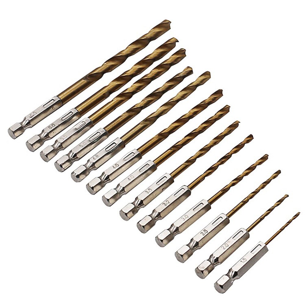 13pcs Hss Titanium Coated Drill High Speed Steel Drill Set For 1/1 Electric Drill Tool 1.5-6.5 Mm Hex Drill