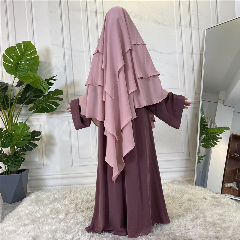 Ramadan Eid Prayer Garment Long Khimar Hijab Scarf Sleeveless Tops Islamic Women Abaya Jilbab Abayas Muslim Arab Clothing Niqab: pink Khimar