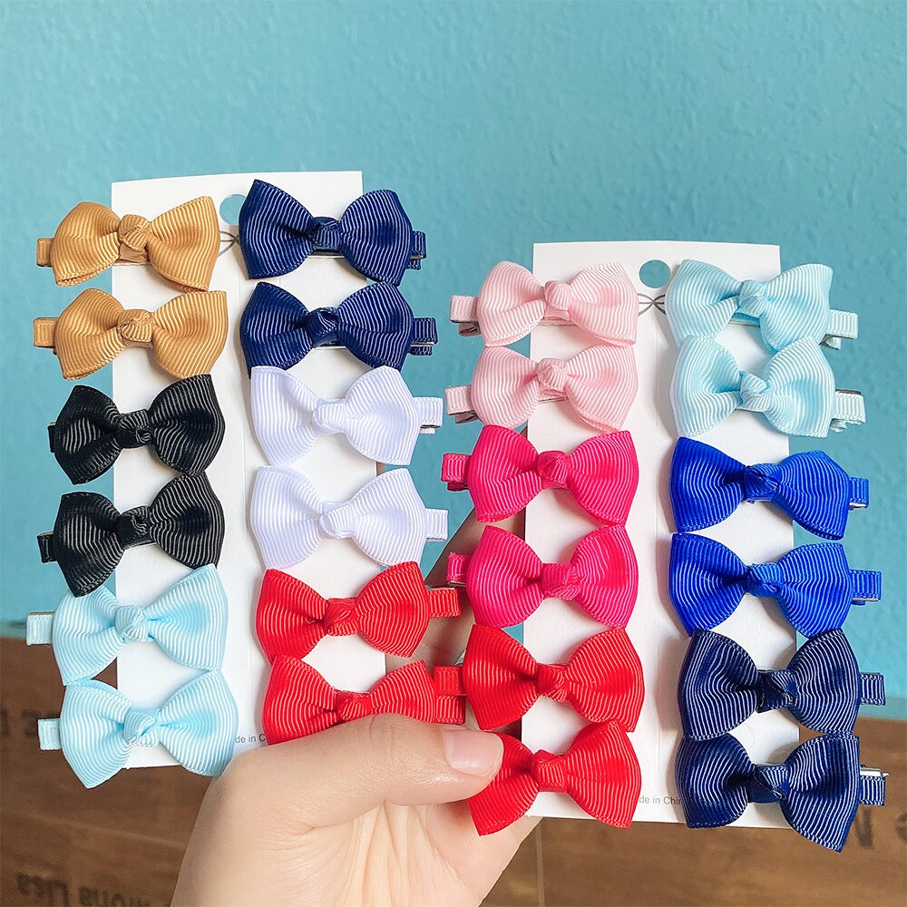 Nœuds de cheveux en ruban gros-grain avec pince pour filles mignonnes, Mini épingles colorées, Barrettes pour enfants, accessoires pour cheveux, 12 pièces
