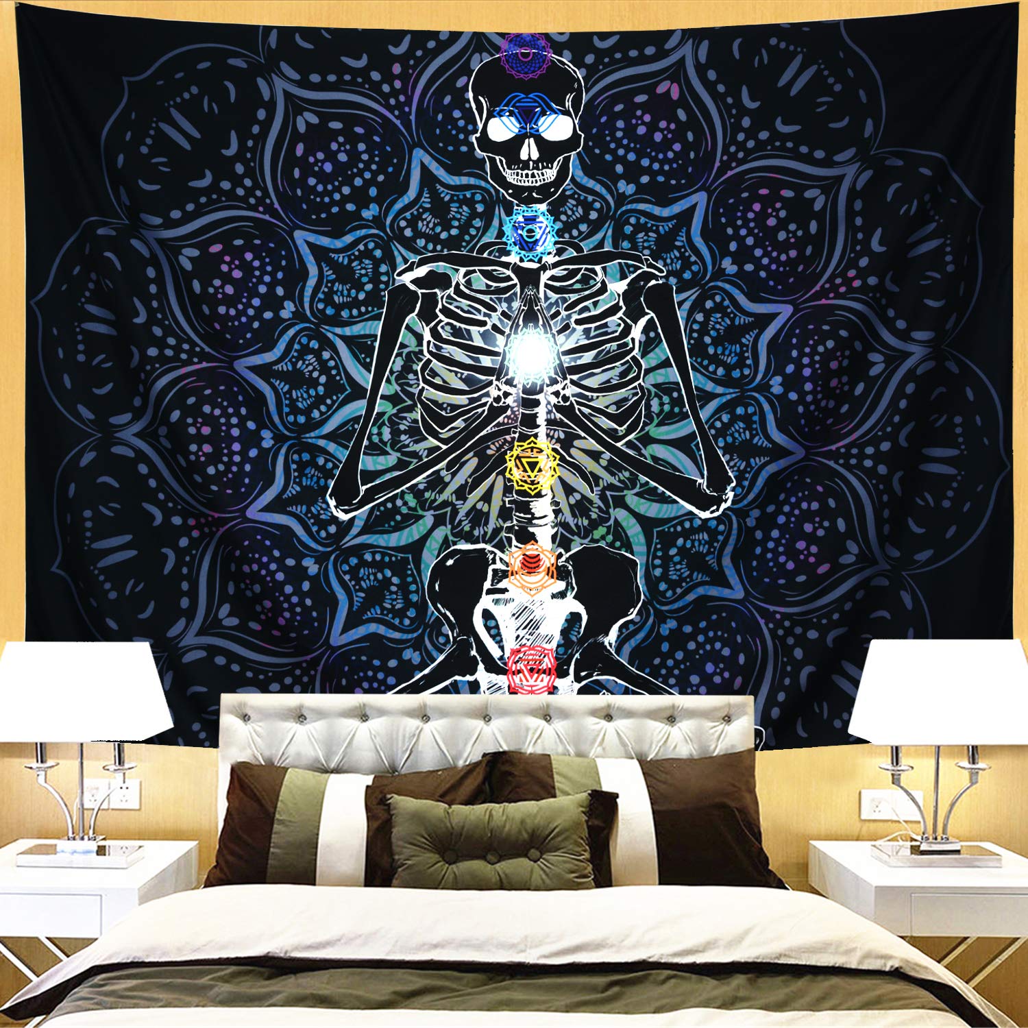 Siedem czakry czarna medytacja szkielet gobelin Mandala czaszka ściana wisząca