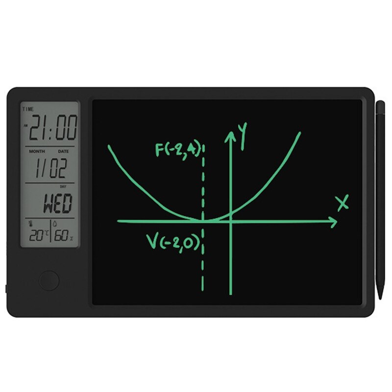 10 Inch Clock Calendar LCD Writing Tablet Digital Graphic Drawing Weather Pad Temperature Humidity Display: black