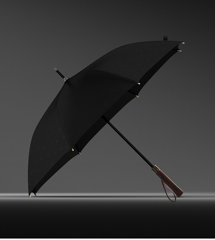 Paraguas largo de doble capa con mango de madera para hombre y mujer paraguas de Golf de 8K, a prueba de viento, para exteriores, dos colores,: Black