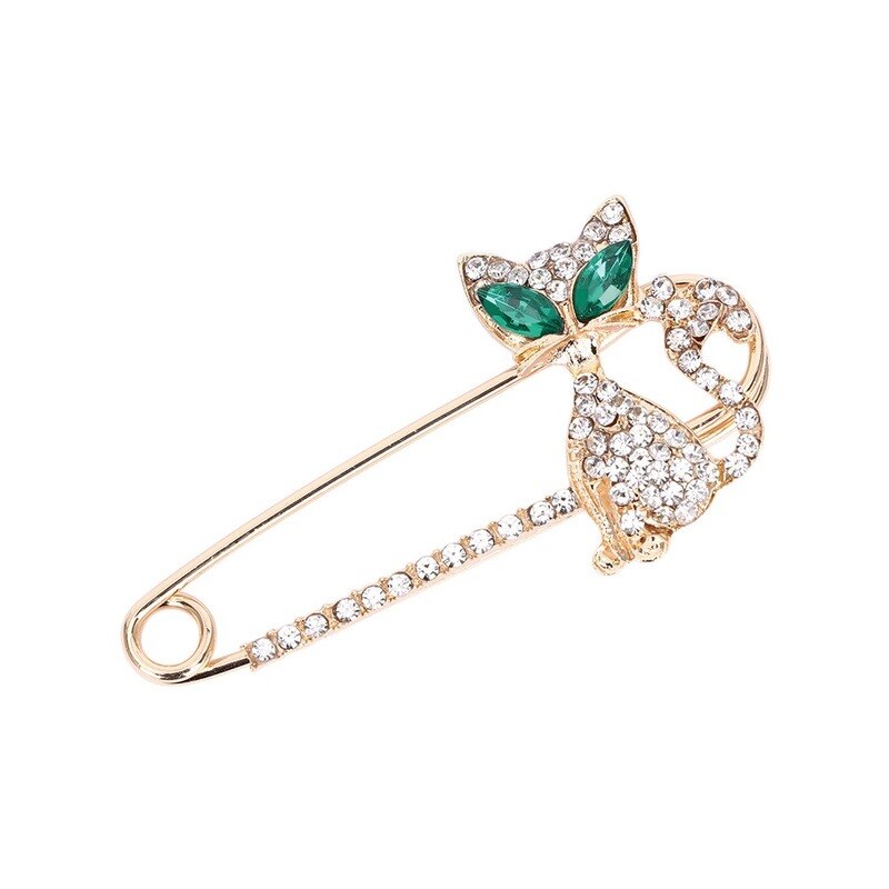 Mode Broches Voor Vrouwen Gold Animal Broche Green Eye Crystal Kat Broches Pin Sieraden Bruid Huwelijkscadeau