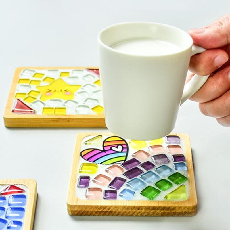1Set Glas Mozaïek Tegels Voor Diy Handgemaakte Hobby Bamboe Coaster Handgemaakte Voor Kinderen Puzzel Mozaïek Materiaal