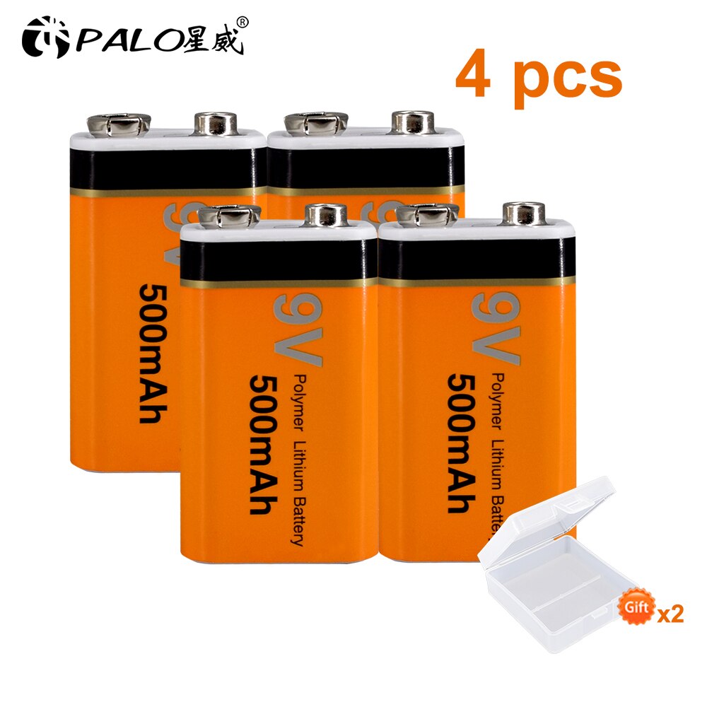 Palo 500 mah 9v li-ion genopladeligt batteri 9v batteri + smart 9v oplader til 9v nimh genopladelige li-ion batterier: 4 stk