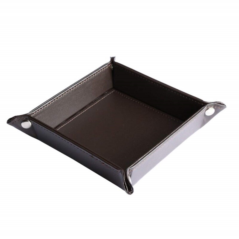 Xrhyy pu læder kammertjener bakke terningeholder multi-brug catchall bakke desktop natbord organisator sengekant caddy til kontoret eller hjemmet: Brun