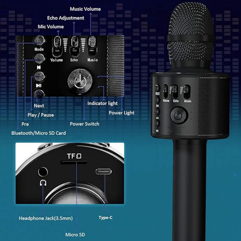 Trådlös karaokemikrofon bluetooth-kompatibel handhållen bärbar högtalare för hemmabruk, ktv-spelare med dansinspelningsfunktion