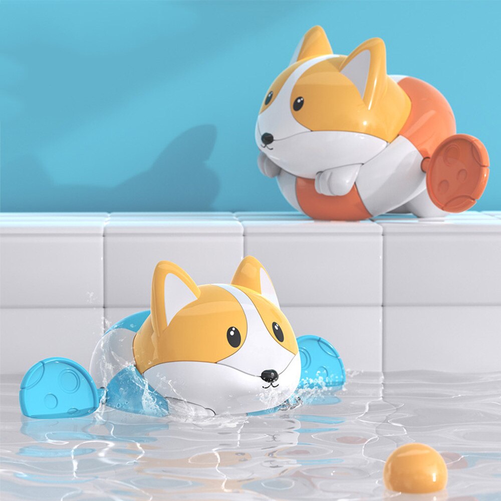 Baby Bathing Water Toys Fun Wind-up Small Corgi Bathroom Play Water Children‘s Toys