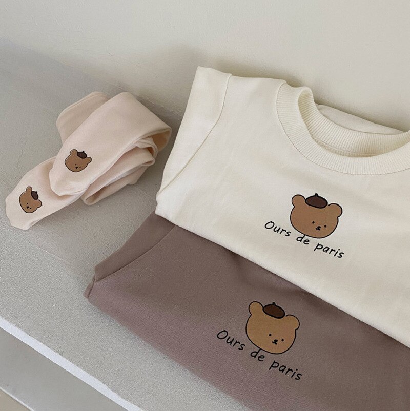 Koodykids nova primavera bebê menina menino bodysuits criança menino macacão do vintage urso impresso macacão outono manga longa roupas 2021