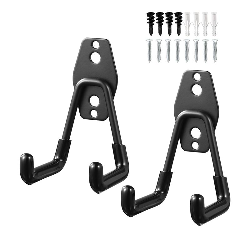 2 Pcs Garage Storage Utility Hooks Wall Mounted Hanging Hooks Metal U-Hooks Tool Organizers for Garden Tools Ladders (Black)
