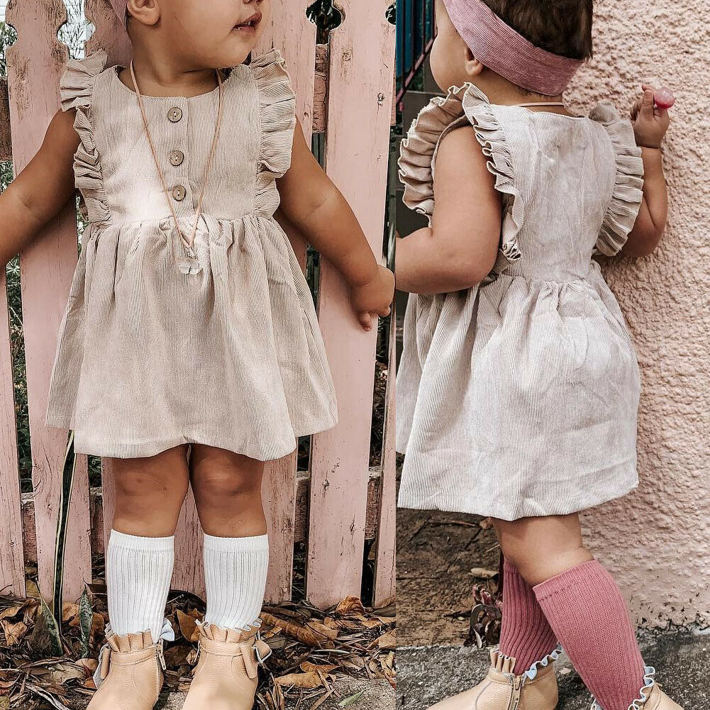 Baby Zomer Kleding Peuter Baby Meisje Solide Jurk Ruches Mouwloze Prinses Casual Jurk A-lijn Party Lace Zonnejurk 1-6Y