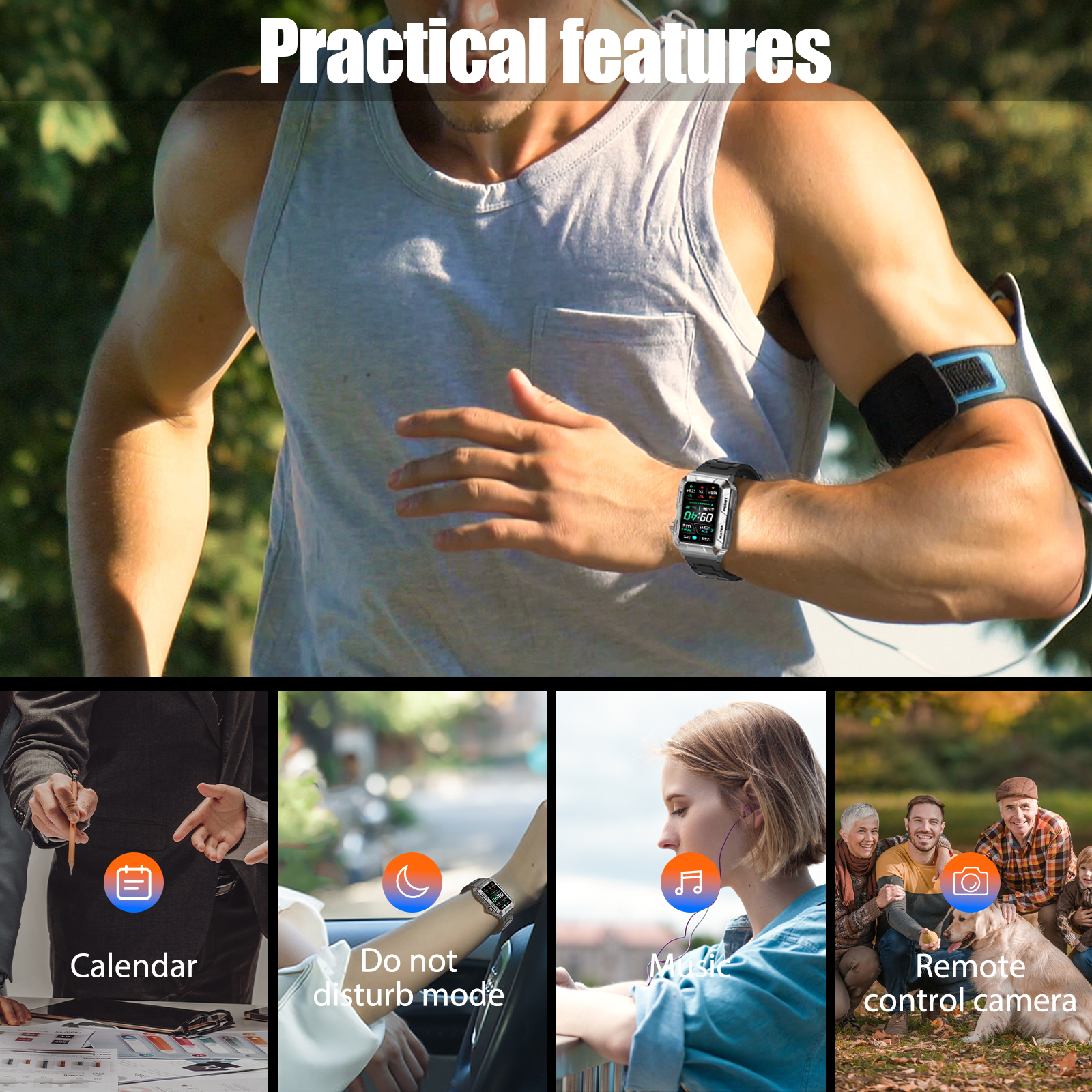 Inteligentny zegarek EIGIIS MT88 1,57 "ekran HD zegarki wojskowe śledzenie zdatność połączenie Bluetooth monitor zdrowia IP67 wodoodporny