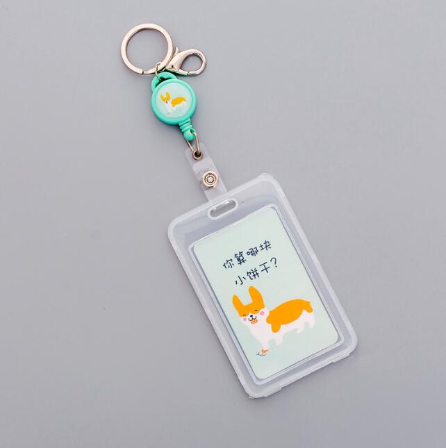 Llavero transparente para mujer, funda de plástico con carretes de placa retráctil, porta tarjetas: green