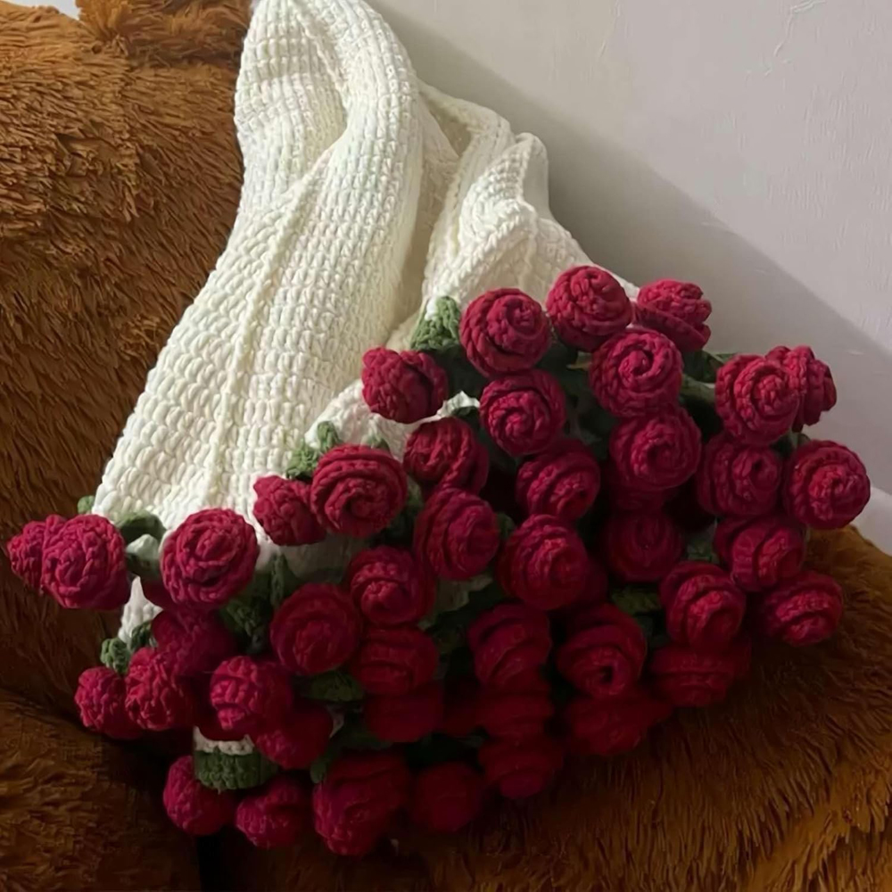1 Uds. Manta con ramo de flores terminadas, mantas de punto suaves y ligeras para cumpleaños, boda, decoración del hogar del Día de San Valentín