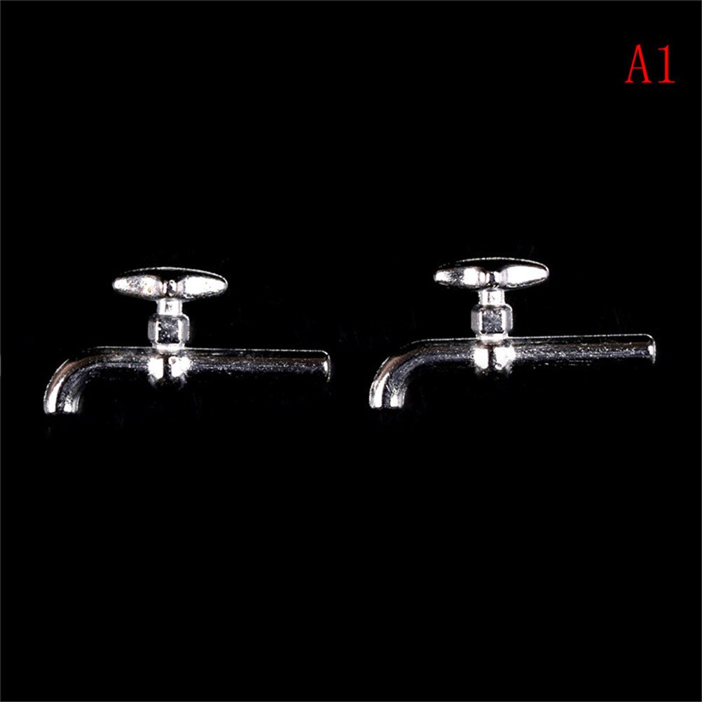 2PCS 1:12 Miniature Metal/Plastics Water Tap Faucet Dollhouse Bathroom Accessories Dollhouse Miniature Faucet 10 styles: A1