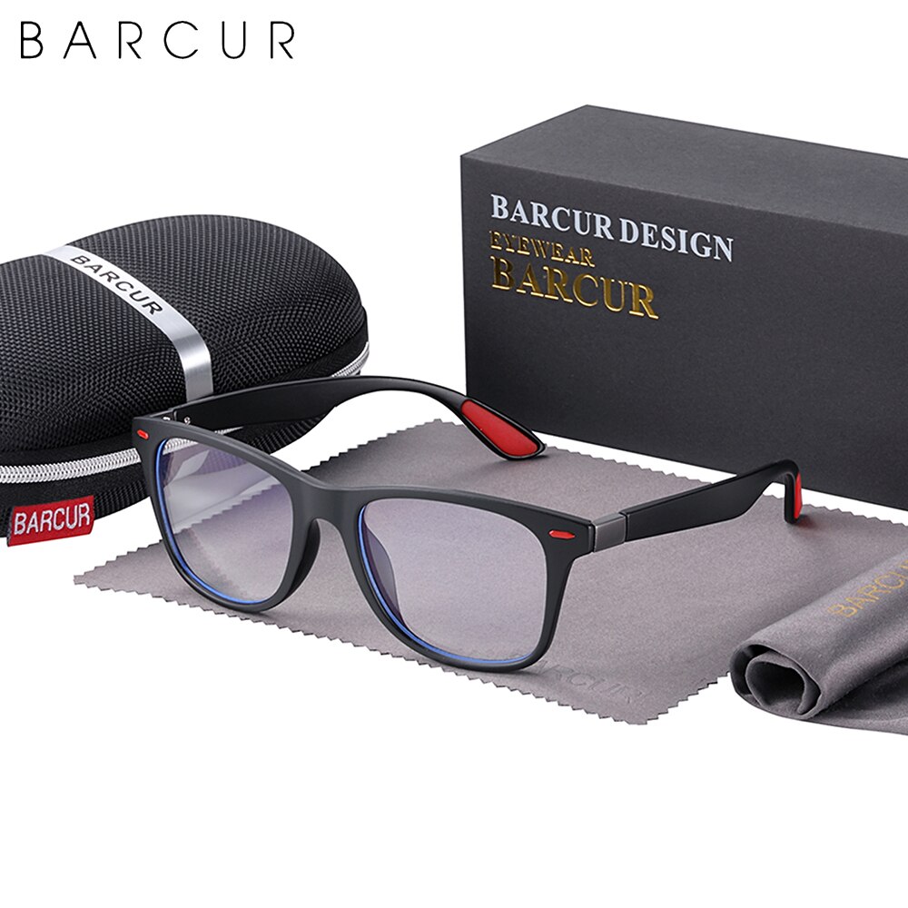 BARCUR Retro Blue Light Blocking Glasses Computer Glass Frame Men Glass Women Trend Styles Brand Optical Reading: Black