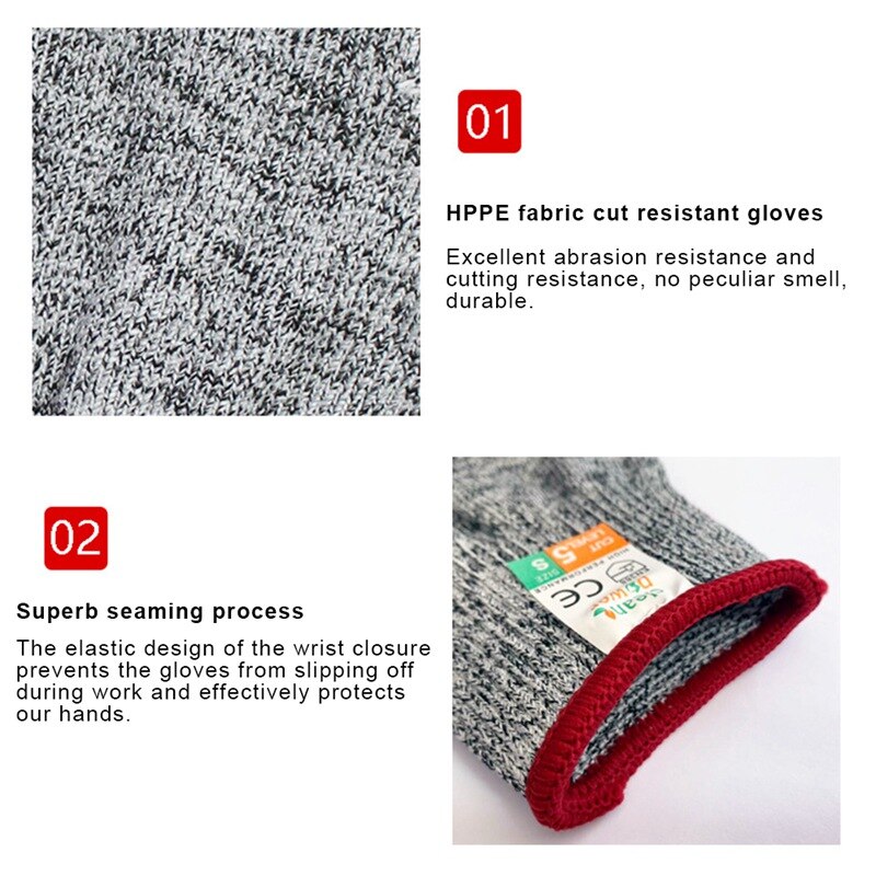 1 Paar Beschermende Anti Snijden Handschoenen Hppe Hand Tuinieren Handschoenen Food Grade Handschoenen Hoge Prestaties Niveau 5