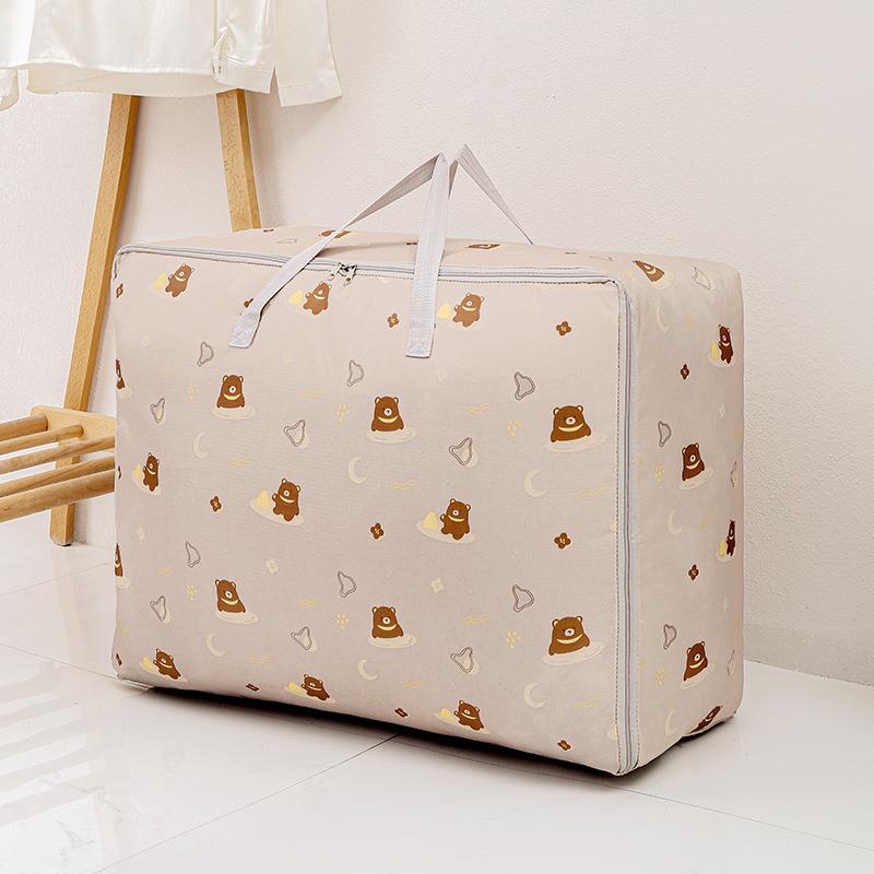 Thickened Quilt Storage Bag Durable Move House Organizer Handle Winter Clothing Storage Zipper Moisture-Proof Household Foldable: Bear / 60x26x53-71x52x30CM