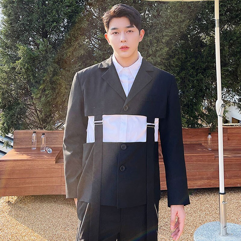 Costume blazer ajouré avec ourlet amovible pour homme, Streetwear, Vintage, à la , Style japonais et coréen, vêtements de scène,