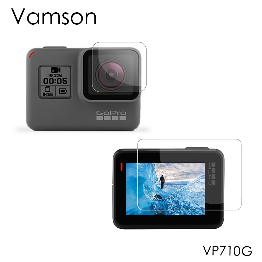 Vamson voor Go Pro Ultra Clear Gehard Glas Screen Protector + Lens Protector krasvast voor GoPro Hero 7 6 5 zwart VP710G