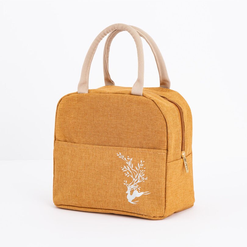 1 pçs cervos impresso sacos de refrigerador à prova dnylon água náilon portátil zíper térmico oxford almoço sacos caixa para as mulheres conveniente sacola de alimentos: Yellow