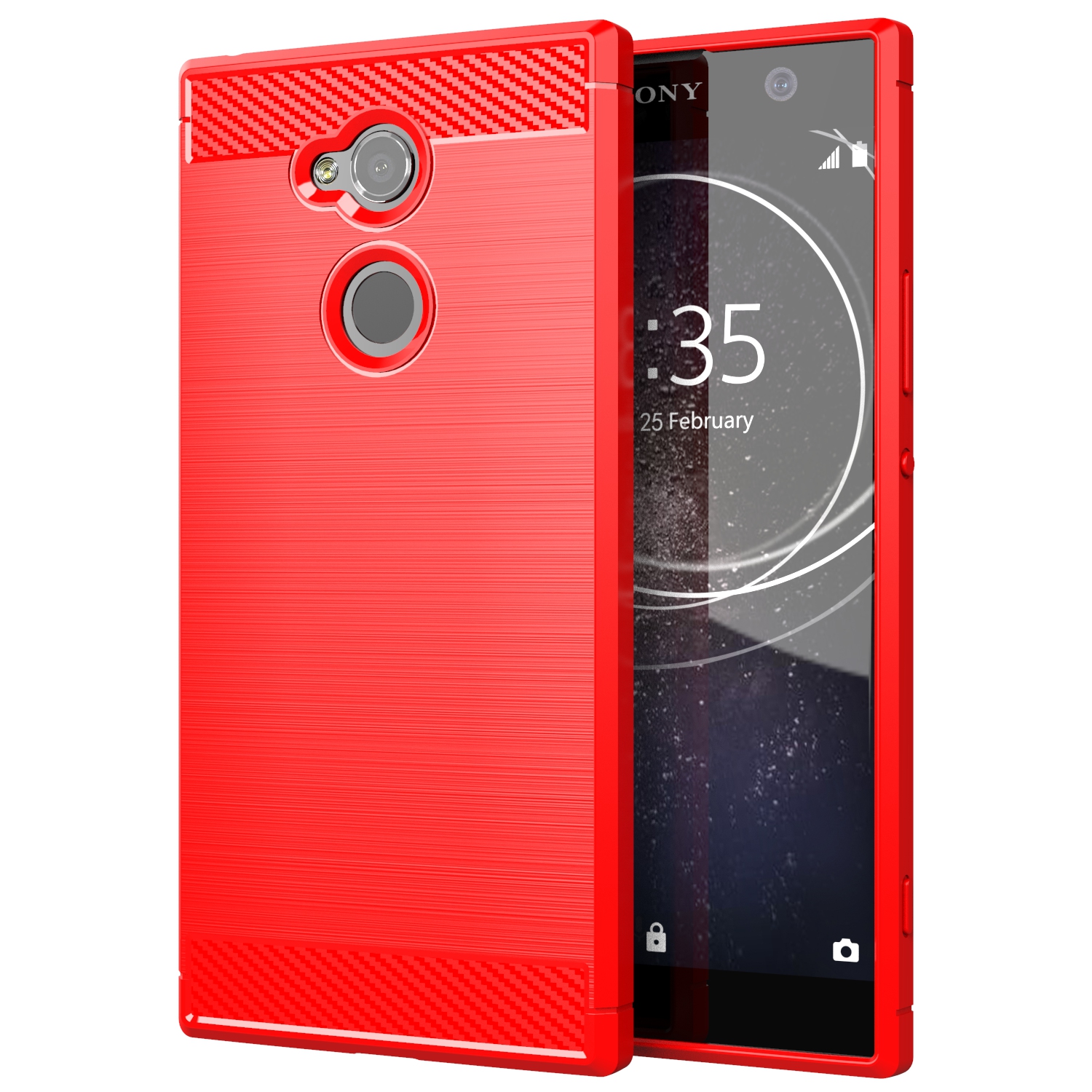 Frosted Case For Sony Xperia XA2 Ultra xa2 Anti Shock Cover for sony xperia xa2ultra XA2 Plus Shockproof Carbon Fiber Cases: aluminum / Red